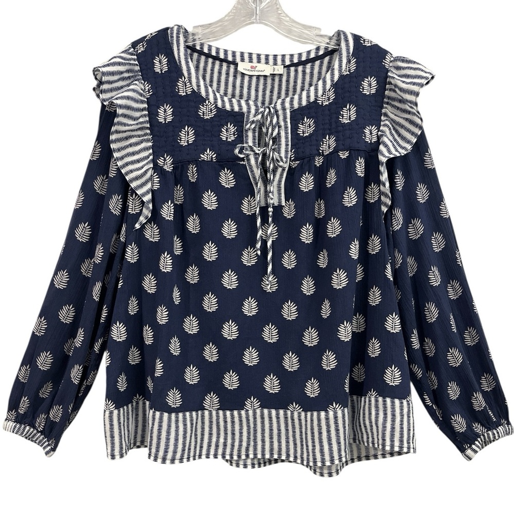 Vineyard Vines Deep Bay Fleur de Leaf Quilted Cotton Top | Size L